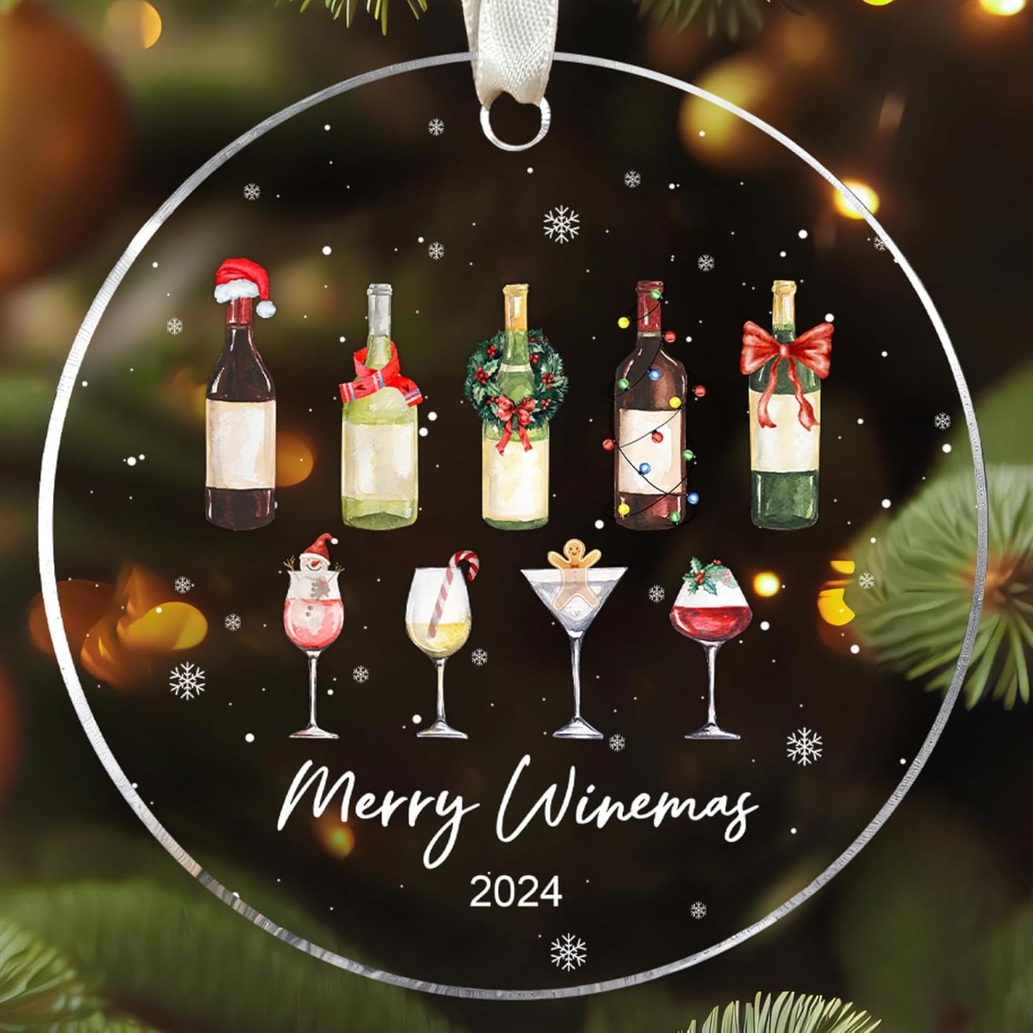 Wine Christmas Ornaments - Cocktail Ornaments for Christmas Tree - Wine Gifts for Women, Men - Acrylic Ornament Cocktail 2024