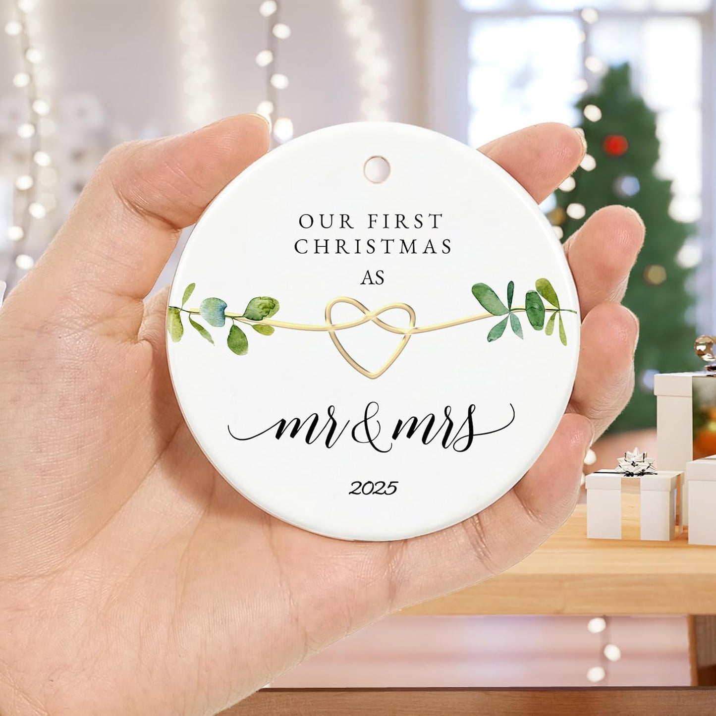 First Christmas Married Ornament 2025, Our First Christmas as Mr and Mrs Gifts, Just Married Gifts, 2.9" Ceramic 1st Year Wedding Xmas Ornament 2025