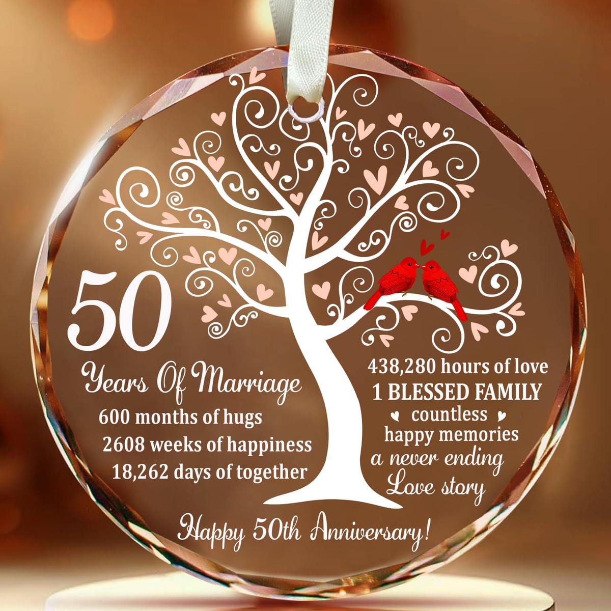 Golden Couple Glass Ornament - 50th Wedding & - Unique Glass Ornament for Couple and Parents