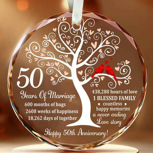 Golden Couple Glass Ornament - 50th Wedding & - Unique Glass Ornament for Couple and Parents