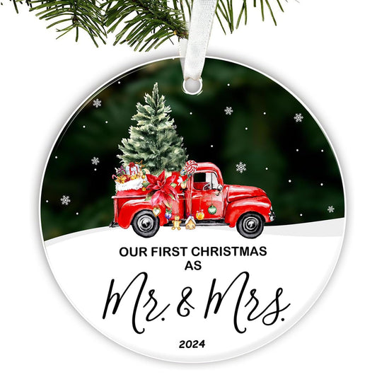 Our First Christmas Married Ornament 2024, First Christmas As Mr and Mrs 2024, Just Married Ornament 2024, First Year Newlywed 2.9" Ceramic Round Ornament (Type B)