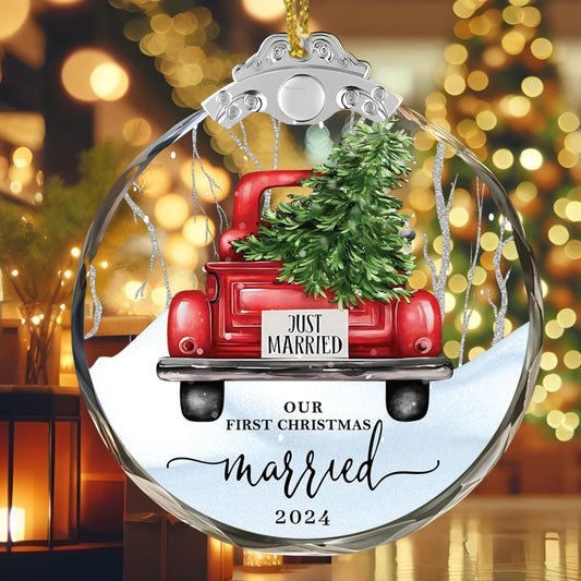 First Christmas Crystal Married Ornament 2024, Our First Christmas Ornament 2024, Elegant First Christmas Ornament - Just Married & Engaged Couple Keepsake, Wedding Car & First Year Married Decor