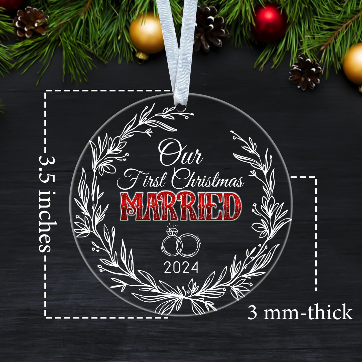 Frist Christmas Married 2024 Ornament - 1St Married Anniversary Ornament - 1 Years Hanging Acrylic Ornament - 1St Wedding Keepsake