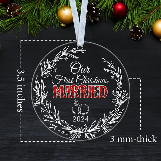Frist Christmas Married 2024 Ornament - 1St Married Anniversary Ornament - 1 Years Hanging Acrylic Ornament - 1St Wedding Keepsake