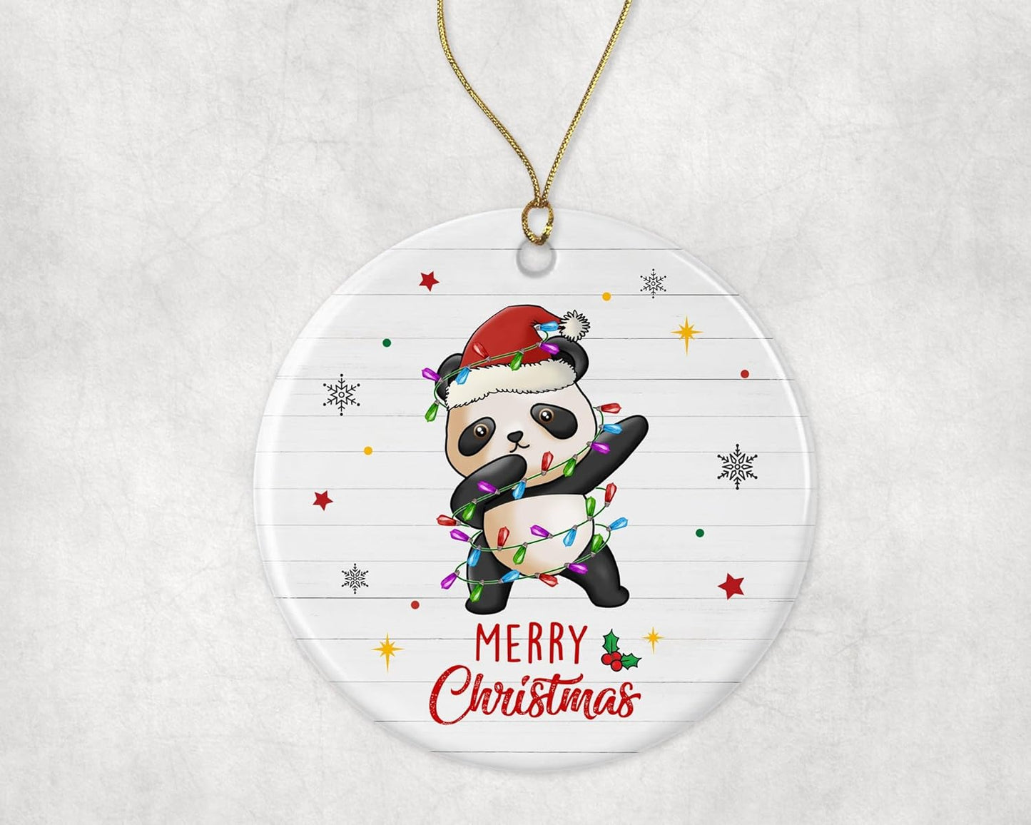 Merry Christmas Panda Ornament, 2024 Christmas Ornament, Panda Christmas Light Ornament, Kids Christmas Ornament, Animal Christmas Ornament Printed on Both Sides