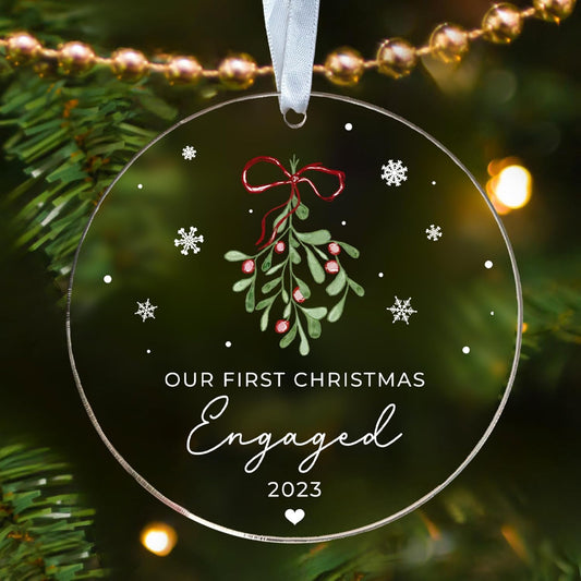 First Christmas Engaged Ornament 2023 - Engagement Gifts for Couples, Engagement Gifts for Women - Engagement Ornament 2023 - Wedding Gifts for Couples Unique Christmas - Acrylic Engaged Ornament 2023