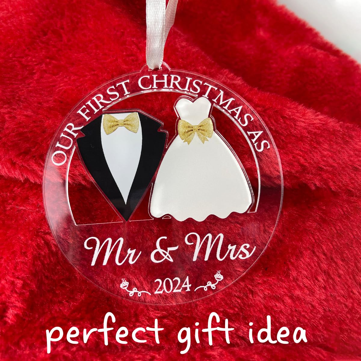 Our First Christmas as Mr and Mrs Ornament 2024, 1st Christmas Married Ornaments, Wedding Gifts for Couple Bride and Groom, Newlywed Gift, Our First Christmas Married Ornament 2024