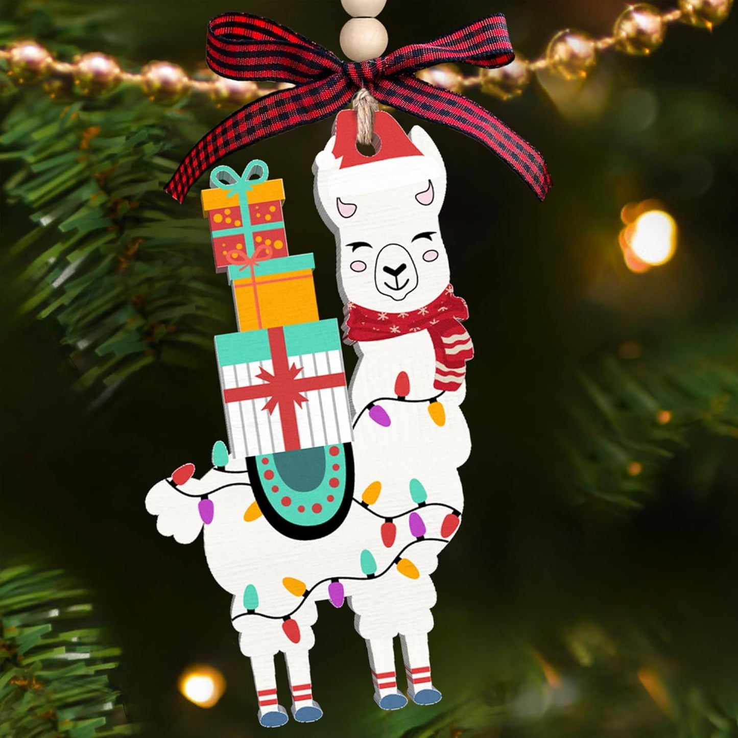 Llama Christmas Ornament - Wooden Farm Animal Ornament for Tree, Llama Lovers Gift