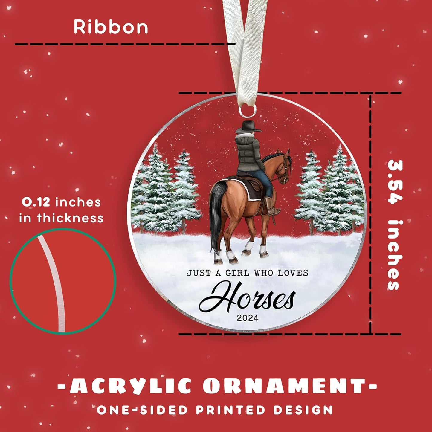 Horse Ornaments for Christmas Tree - Horse Gifts for Girls, Women - Animal Christmas Ornaments - Acrylic Ornament