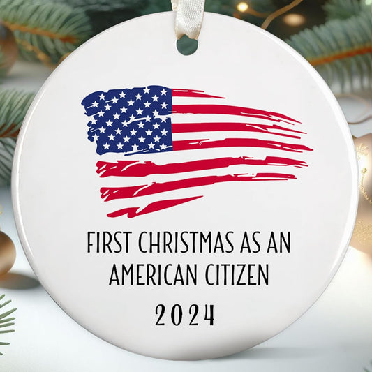 First Christmas as an American Citizen Ornament - Citizenship Ornaments, US Citizen Ornaments - Ceramic Ornament