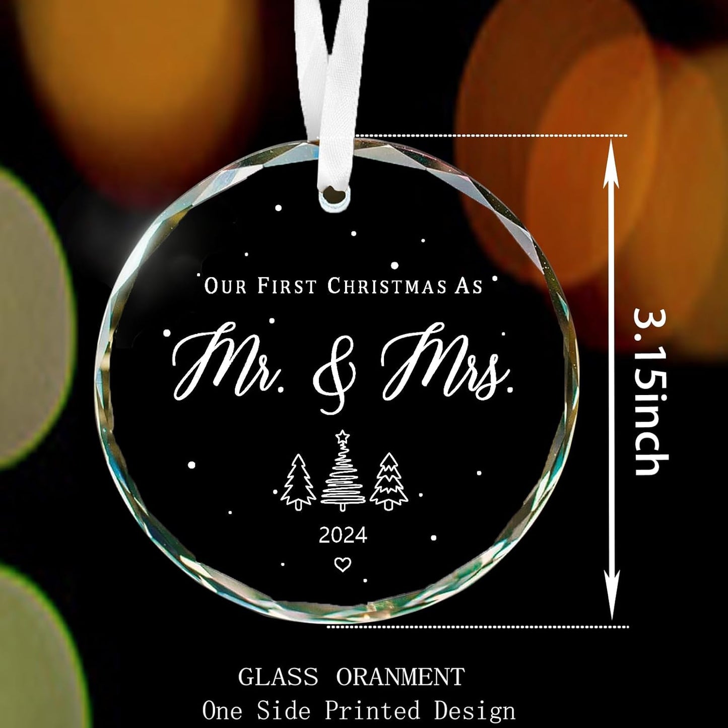 Christmas Ornament Wedding Gift 2024 for Couples - Mr and Mrs First Christmas Married Ornament, Bridal Shower, Just Married Newlywed Keepsake, Wedding Theme Glass