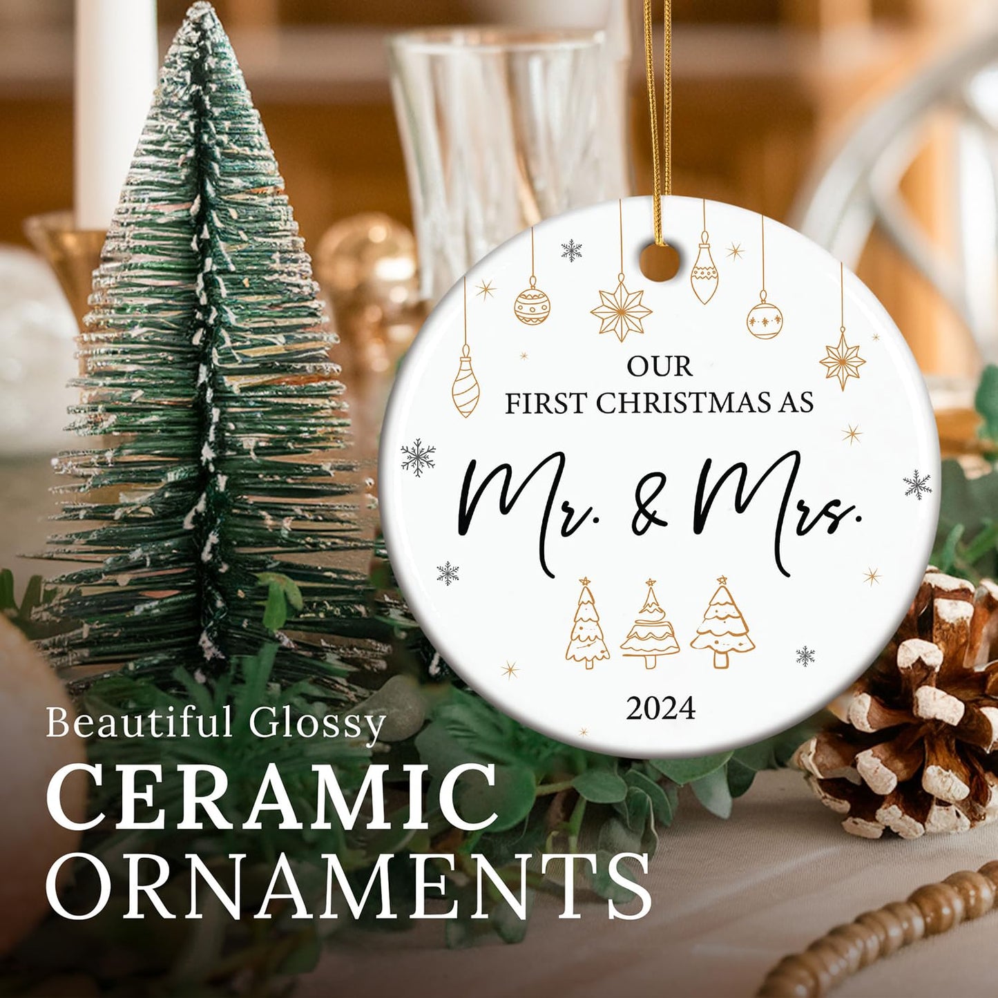 HEXMOZ First Christmas As Mr & Mrs Ornament 2024 - Wedding Gifts for Couples 2024, 1st Married, Newlyweds - Bridal Shower Gifts - Christmas Decoration