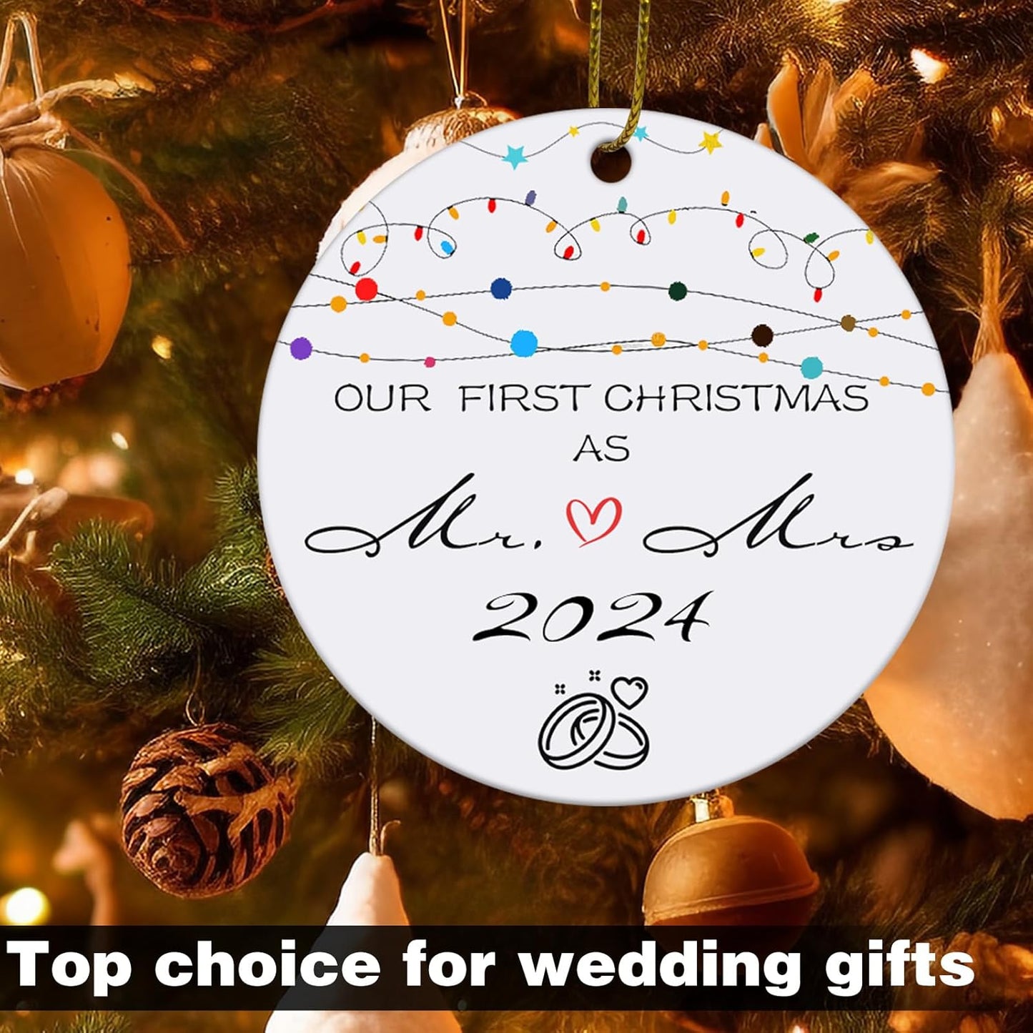 Wedding Gifts for Couples 2024, First Christmas Married Ornament 2024 Personalized Wedding Gifts Christmas Tree Ornaments, Wedding Ornament 2024 as Mr and Mrs Newly Wed Gifts for The Couple