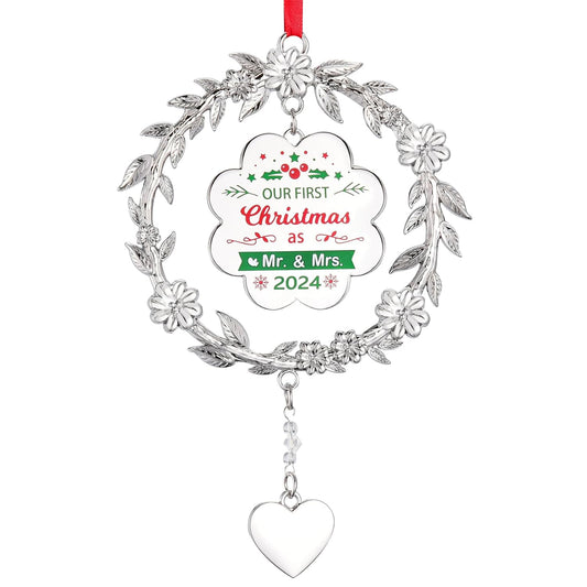 Our First Christmas Ornament 2024, Metal Just Married Christmas Ornament as Mr and Mrs, 1st Christmas Married Ornament 2024, Bridal Shower Wedding Newlywed Gifts for Couple for Christmas Decoration