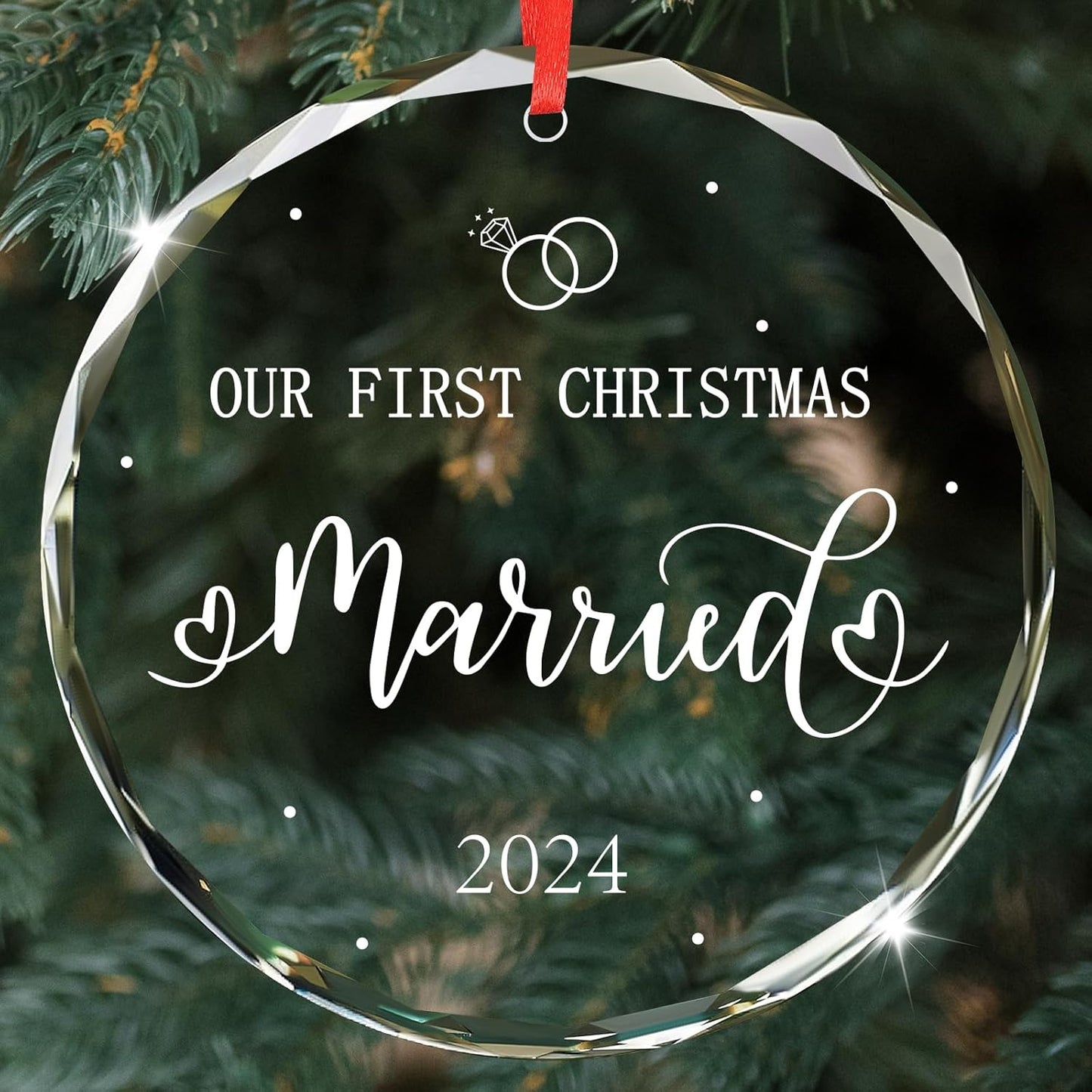 First Christmas Married Ornament 2024, Unique Christmas Ornament for Christmas Tree Decorations 2024, Bridal Shower Gifts for Bride, Crystal Wedding Gifts for Couples Xmas(Married)