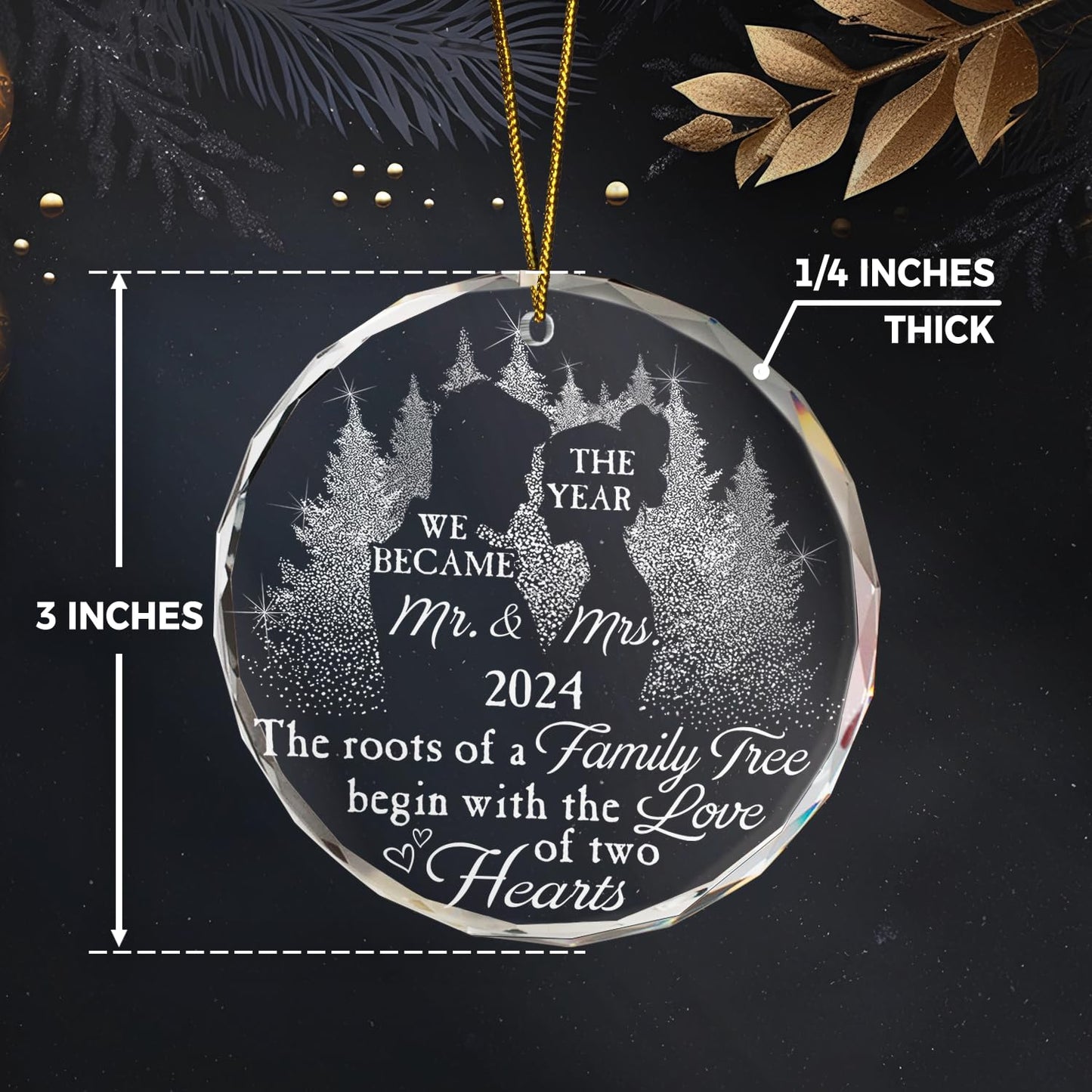 WANDER PRINTS Don't Worry, It's Gift Box Ready - Wedding Gift for Couples - 2024 First Christmas Married Glass Ornament for Couple, Bride - Bridal Shower Gift for Newlyweds - Mr & Mrs Keepsake