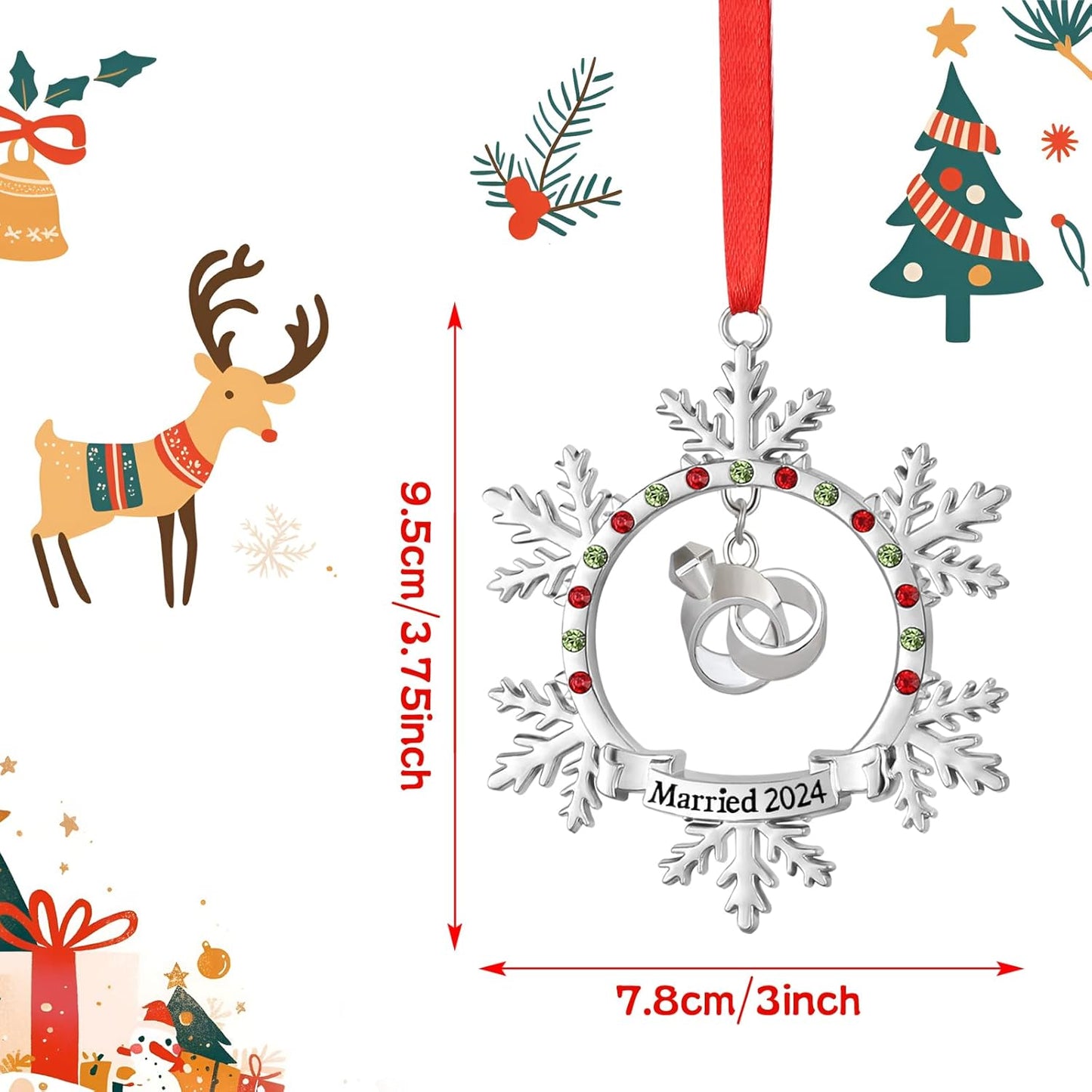 Our First Christmas Married 2024 Ornament Silver Married Gift for Couples Metal Christmas Snowflake with Hanging Ring Ornament Funny Holiday Xmas Keepsake Pendant Decoration