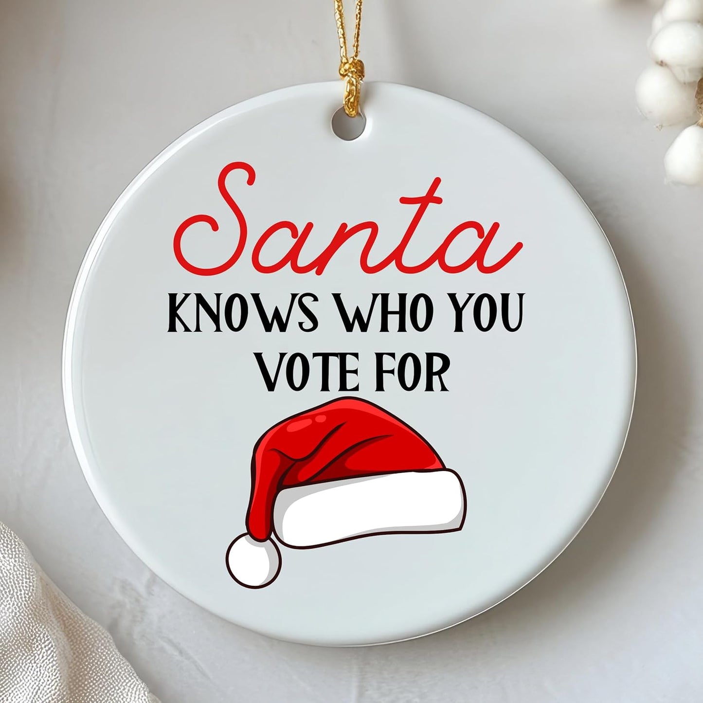 Santa Knows Who You Voted for Ornament, Election 2024 Ornament, Anti Trump Ornament, Political Ornament, Liberal Gift, White Elephant Gift