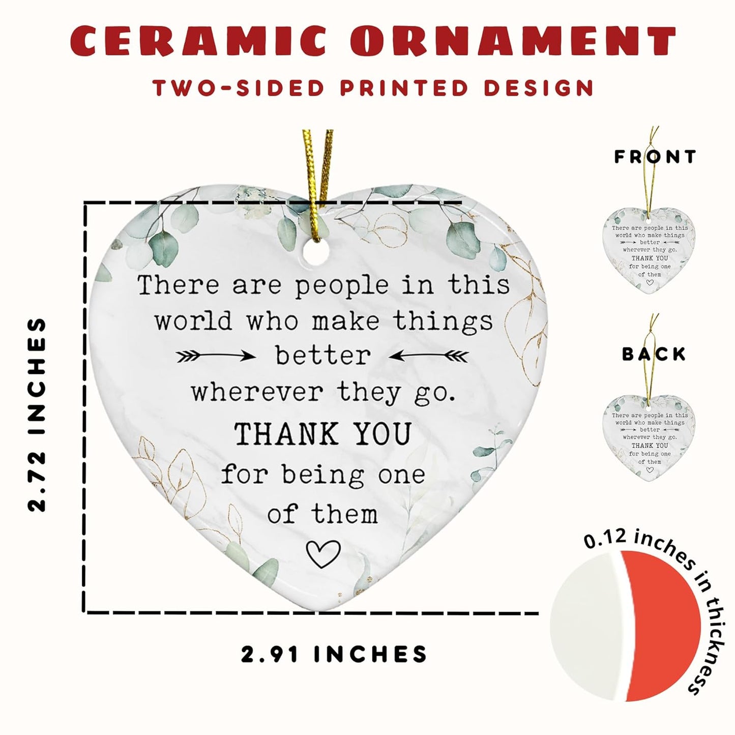 Thank You Gifts - Employee Appreciation Gifts - Retirement Gift for Woman, Men - Teacher Appreciation Gift - Ideas for Coworker, Boss - Ceramic Heart Hanging Ornament