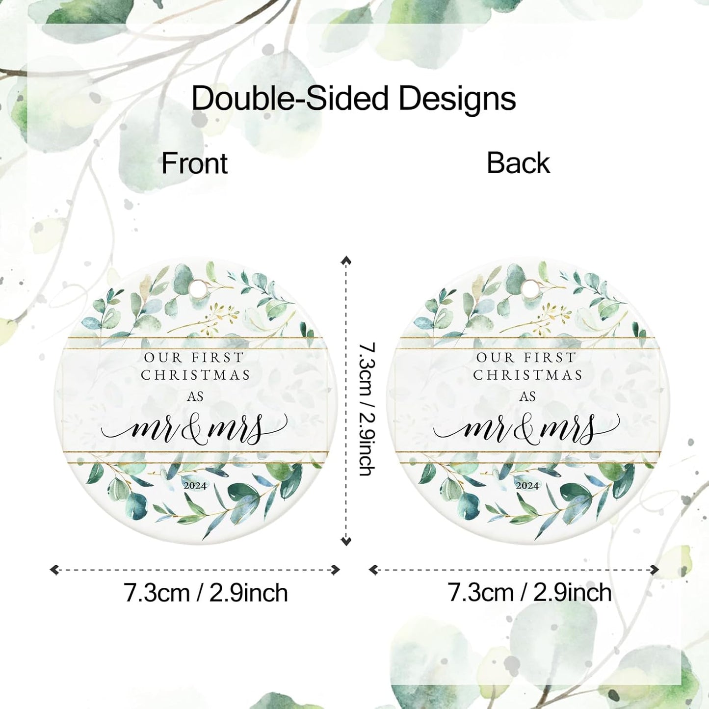 First Christmas Married Ornament 2024, Our First Christmas as Mr and Mrs Gifts, Just Married Gifts, 2.9" Ceramic Newlyweds Christmas Ornament 2024