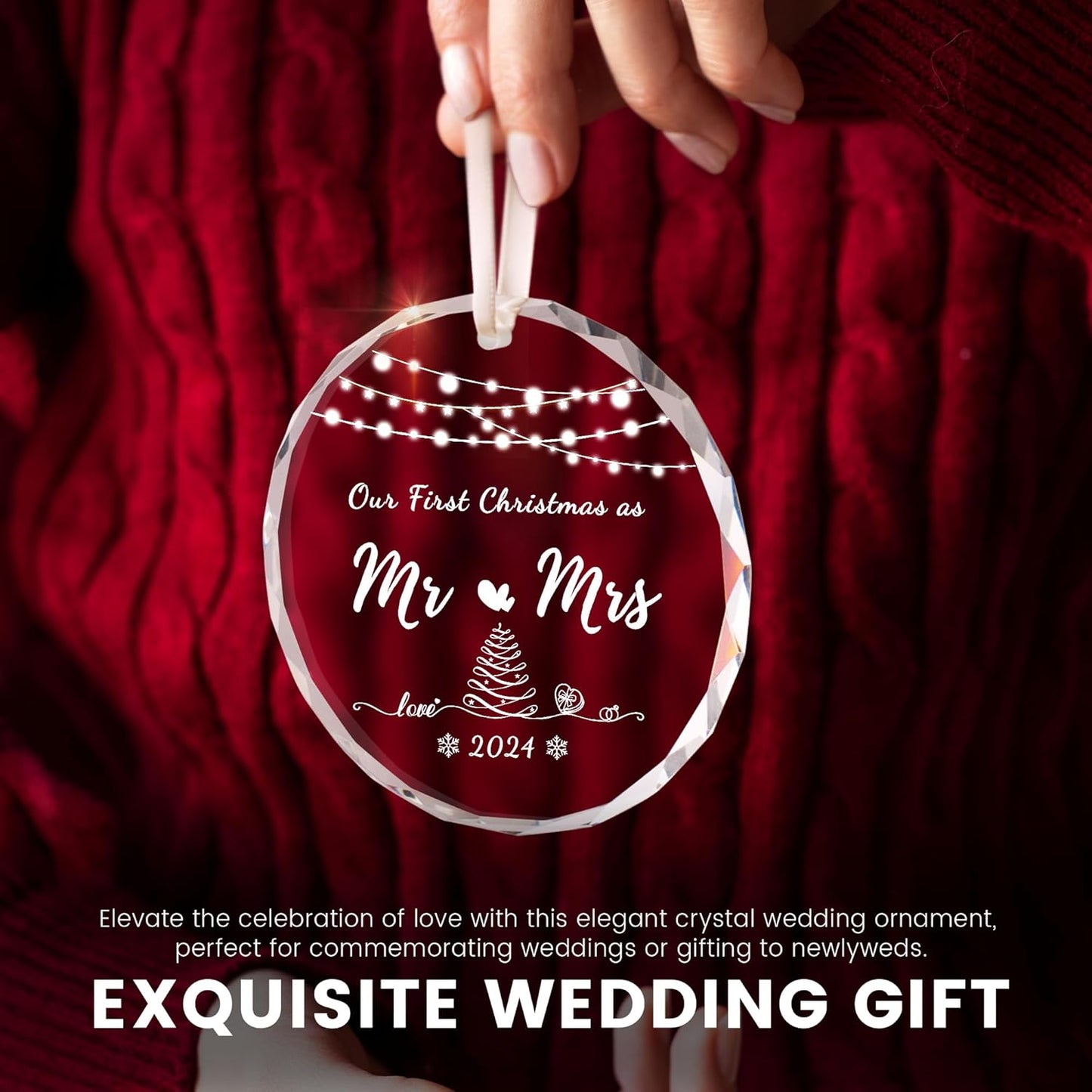 Wedding Gifts for Couples 2024, Crystal First Christmas Married Ornaments, Our First Christmas as Mr Mrs Ornament with Gift Box, Bridal Shower Gift for Bride, Newlywed