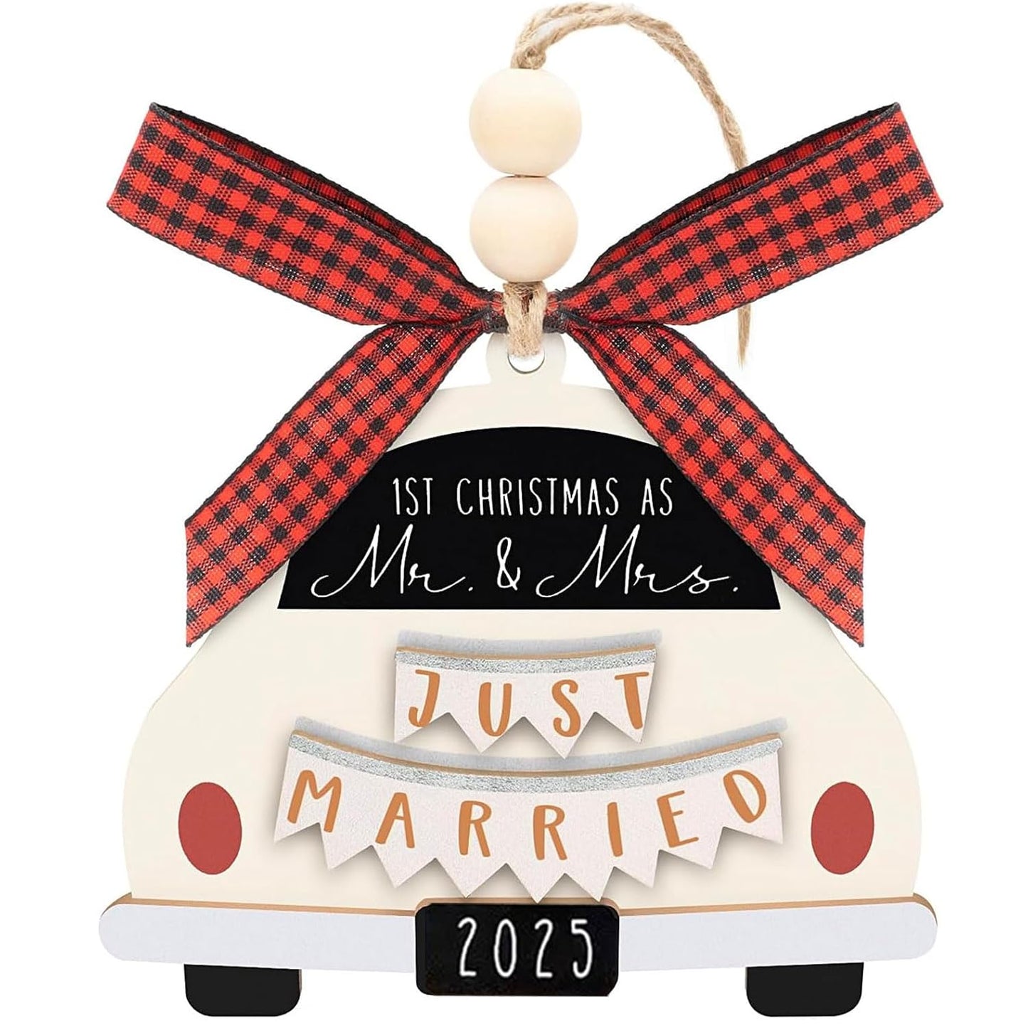 Mr & Mrs Wooden Christmas Ornament 2025 - First Christmas Married Ornament - Wedding Gifts for Couples & Bride - Traditional, White, Unscented