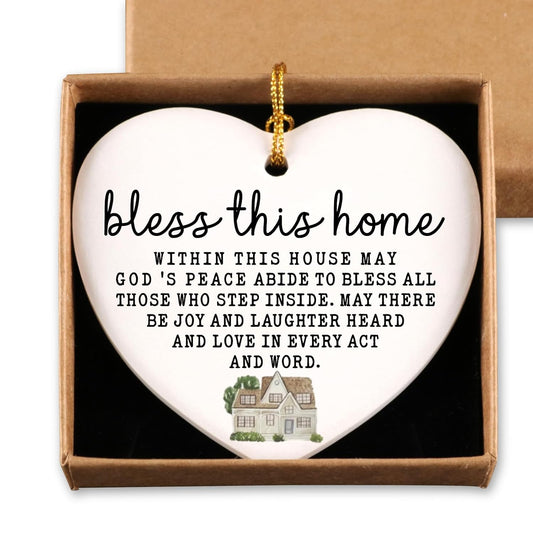 House Warming Gifts New Home God Bless This Home Christian Gifts New Home for Men Women Christmas Ceramic Heart Ornament