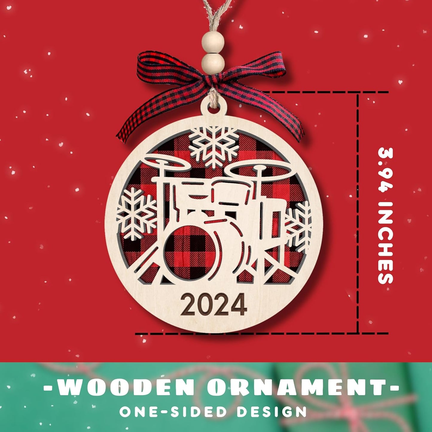 Drum Christmas Ornaments - Drummer Ornament - Drum Gifts, Drummer Gifts for Men - Wood Xmas Tree Ornament
