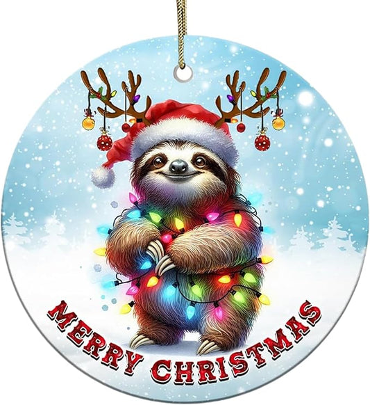 2024 Christmas Ornament - Sloth Ceramic Christmas Ornament, Christmas Tree Ornament for Sloth Lovers, Sloth Hanging Ornament for Friends, Family, Sloth Lovers