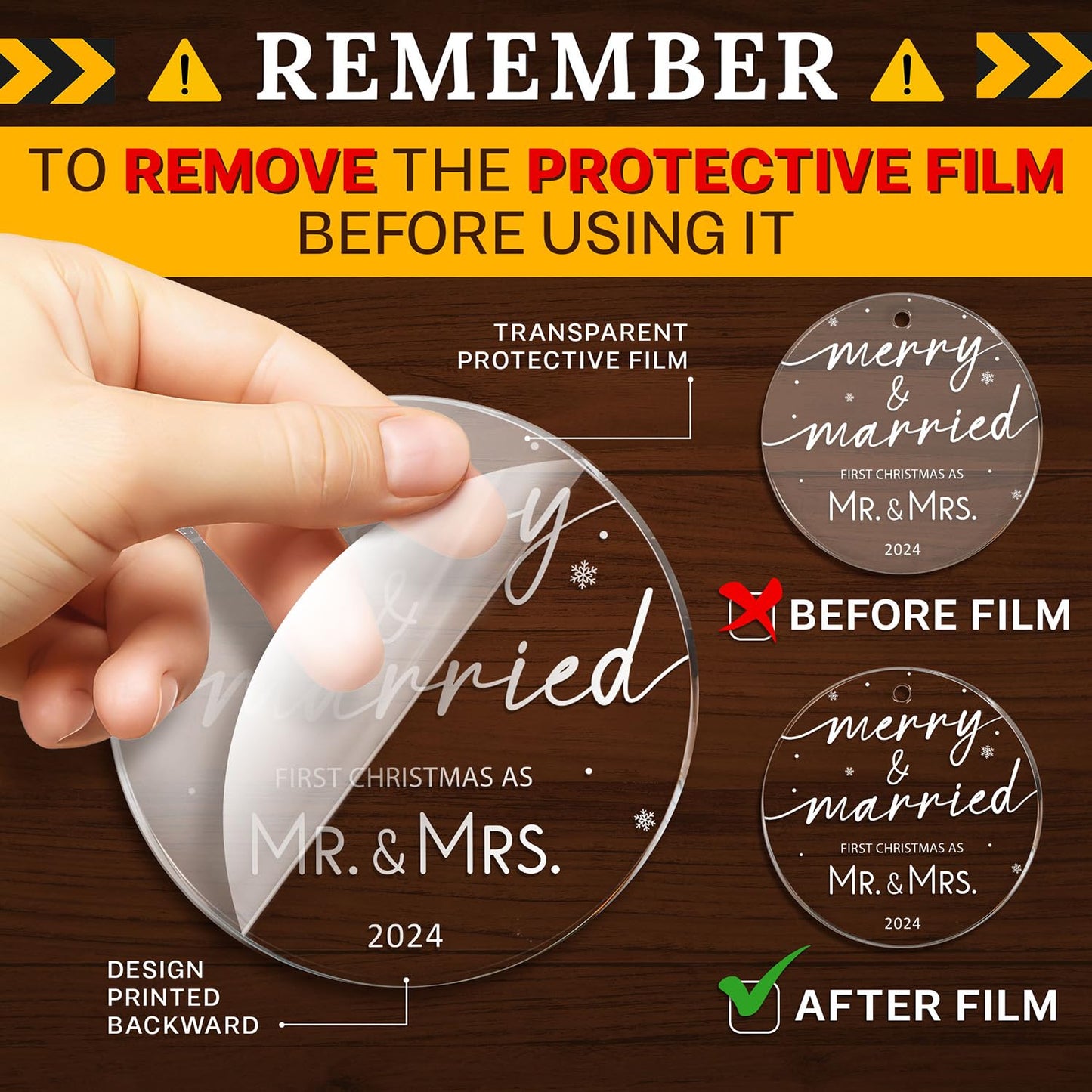 HEXMOZ First Christmas Married Ornament - Wedding Gifts for Couples - Just Married, Mr and Mrs Gift for Newlyweds, Bride Gift, Bridal Shower Gifts for Bride - Wedding Ornament