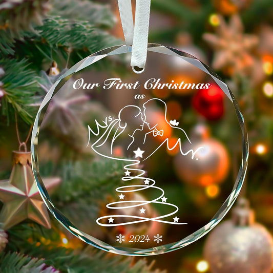 Wedding Gifts for Couples Our First Christmas Married Ornament 2024 Crystal Christmas Tree Ornament Bridal Shower Mr and Mrs Wedding Gifts for Newlyweds Bride Groom