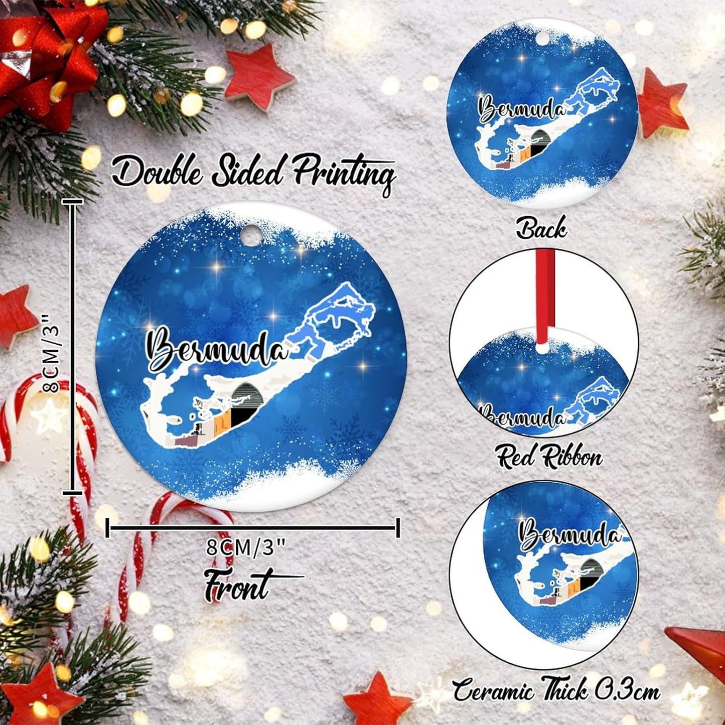 Christmas Ornament - Bermuda Ornament - Porcelain Ceramic Christmas Ornament Bermuda Landscapes Cityscape Ornament for Christmas Decor Travel Souvenir Funny Christmas Hanging Decor