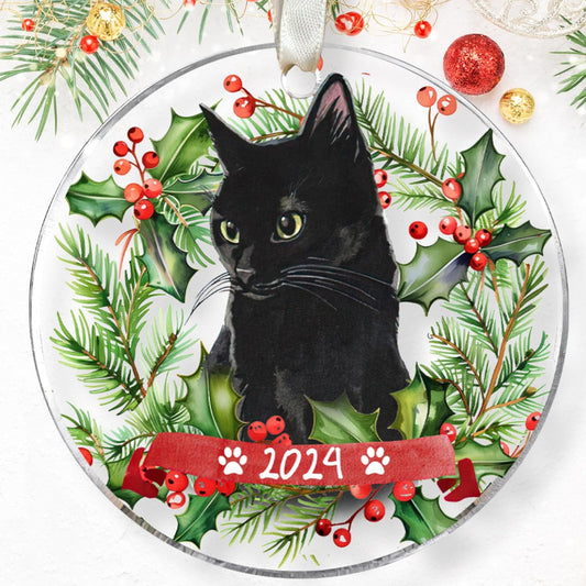 Acrylic Tabby Cat Kitten Xmas Tree Ornament - Cat Lover Gifts for Women, Men - Christmas Tree Ornaments 2024