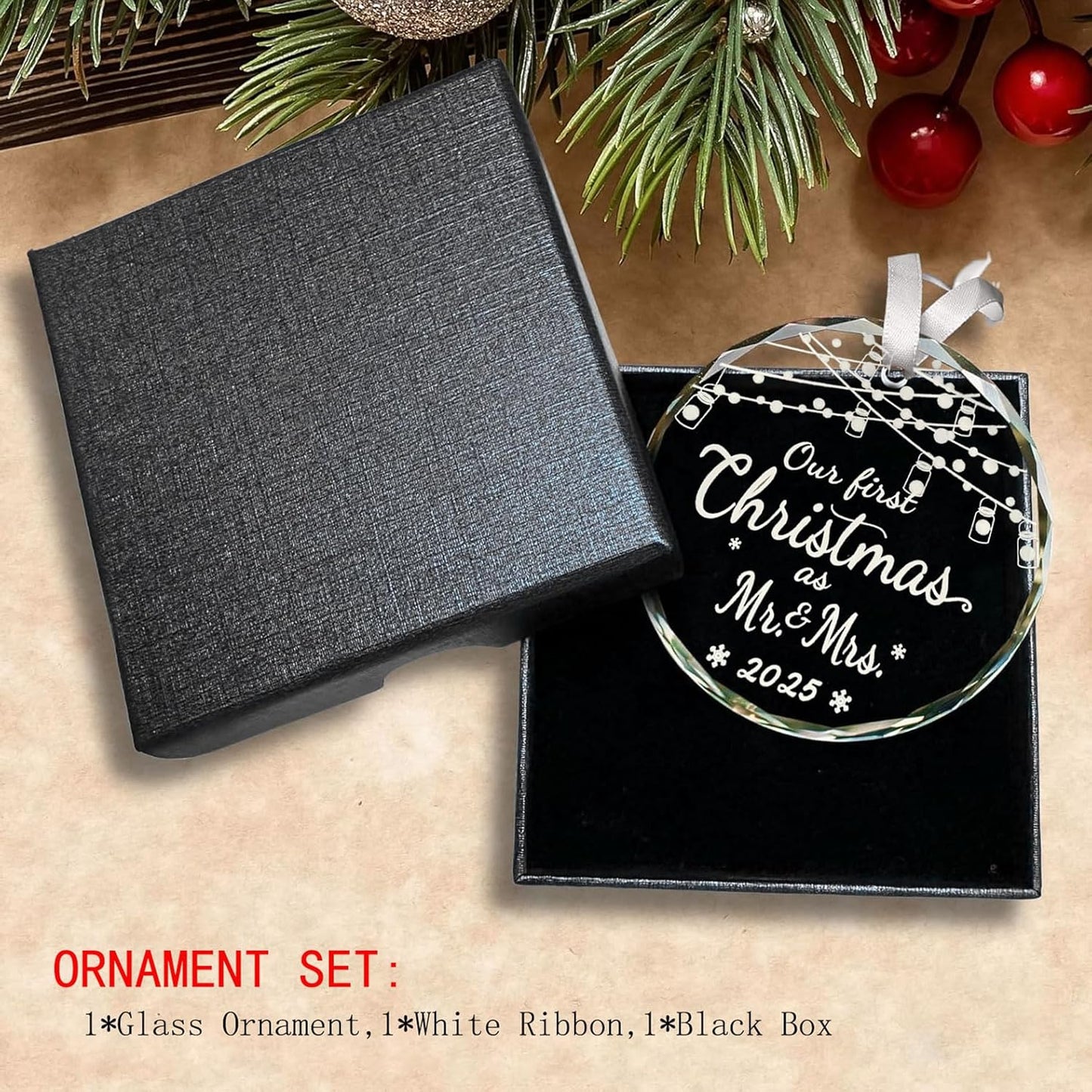 Mr & Mrs Wedding Glass Ornament - Our First Christmas Married Couple Wedding Gift - Bridal Shower Ornament 2025