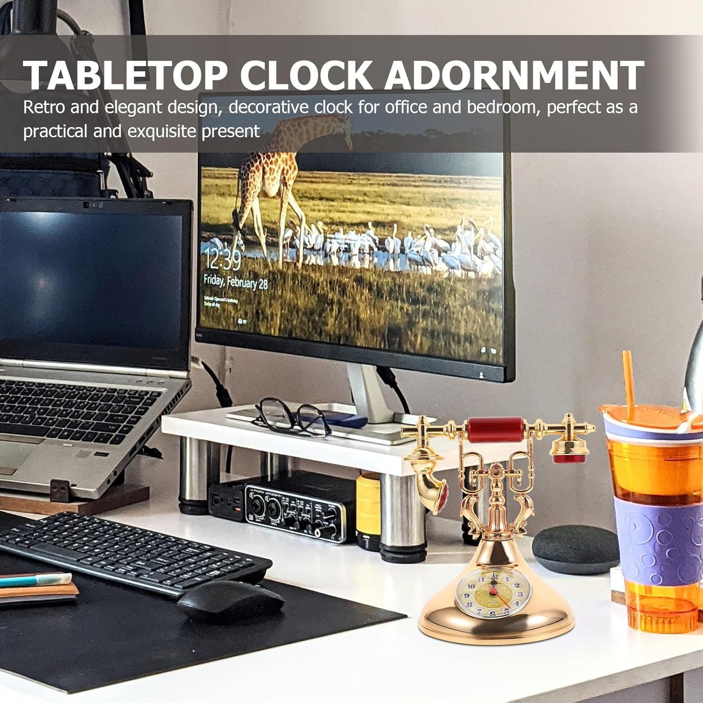 Garneck Telephone Clock Desk Clock Home Clock Ornament Desktop Clock Adorn Delicate Clock Ornament Chic Clock Ornament Clock Adornment Artistic Clock Ornament Desktop Decor Home Ornament