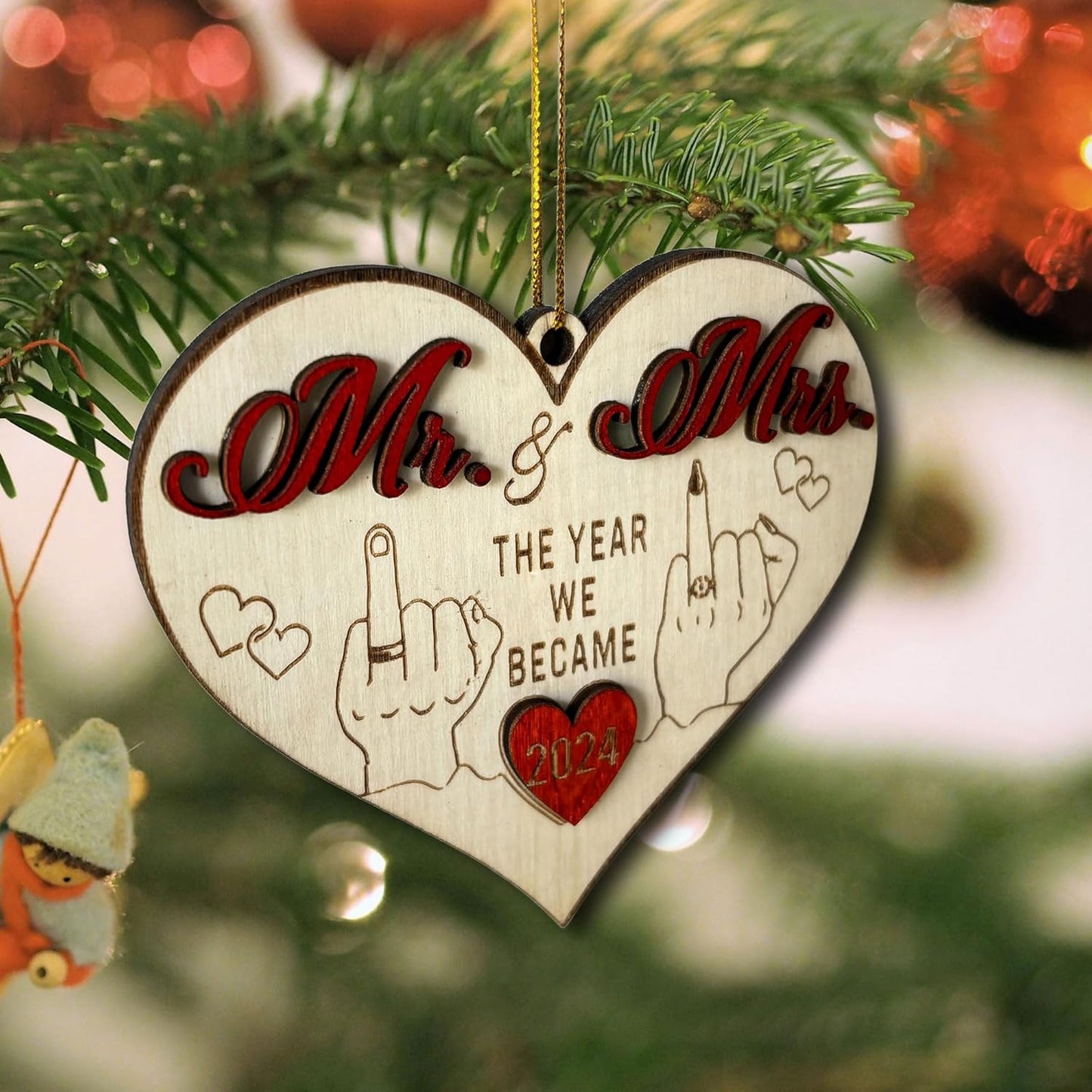 Mr and Mrs 2024 Gifts - Wedding Gifts for Couples 2024, Wedding Gifts for Couple, Wedding Gifts for Bride - First Christmas Married Ornament 2024 - Easily Add Personal Name with Marker (Not Included)