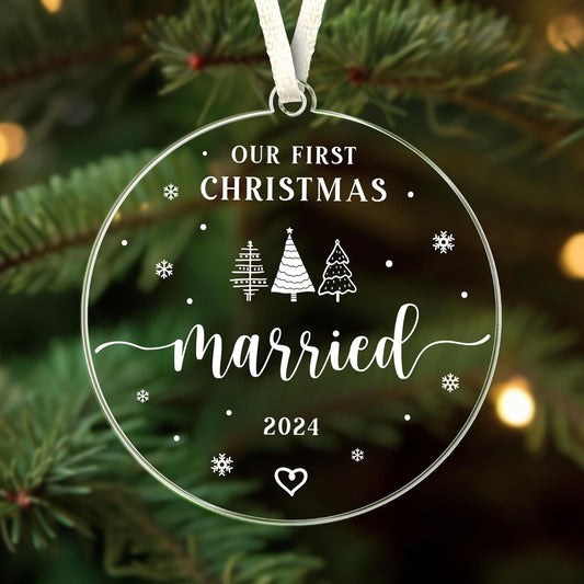 Unique Wedding Gift for Couples 2024 - Our First Christmas Married Ornament, Newlywed and Bridal Shower Ideas