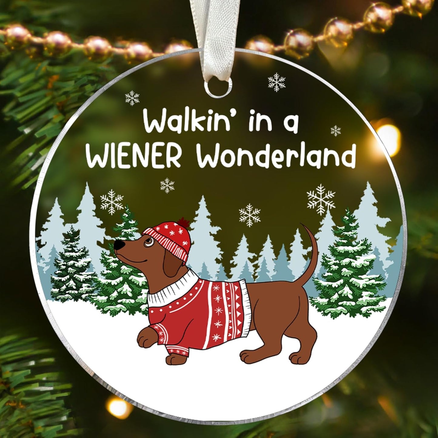 Dachshund Christmas Ornaments - Wiener Dog Gifts for Women - Acrylic Ornament