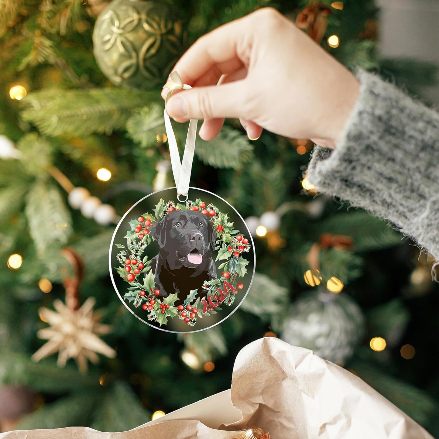 Black Lab Retriever Dog Ornaments - Labrador Gifts for Women & Men, Dog Lovers - Acrylic Christmas Tree Ornament 2024