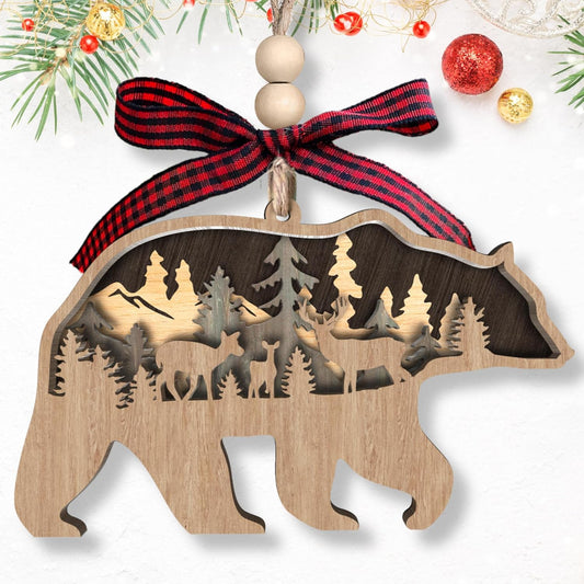 Bear Ornaments - Bear Ornaments for Christmas Tree - Gifts for Bear Lovers - Wood Ornament
