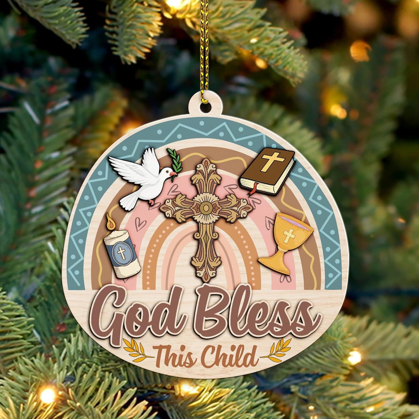 God Bless Christening Ornament, First Communion Ornament, First Communion Ornament Gift for Boys and Girls, Godchild Gift, God Bless Ornament