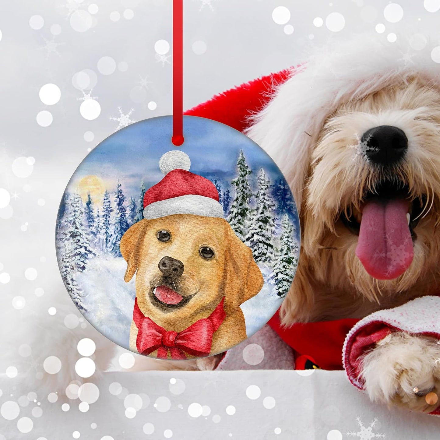 Labrador Retriever Christmas Ornament Dog Ornament for Christmas Tree Decoration Snowflake Winter Xmas Ornament Ceramic Hanging Ornament to Dog Mom Dad Lab Dog Christmas Ornament