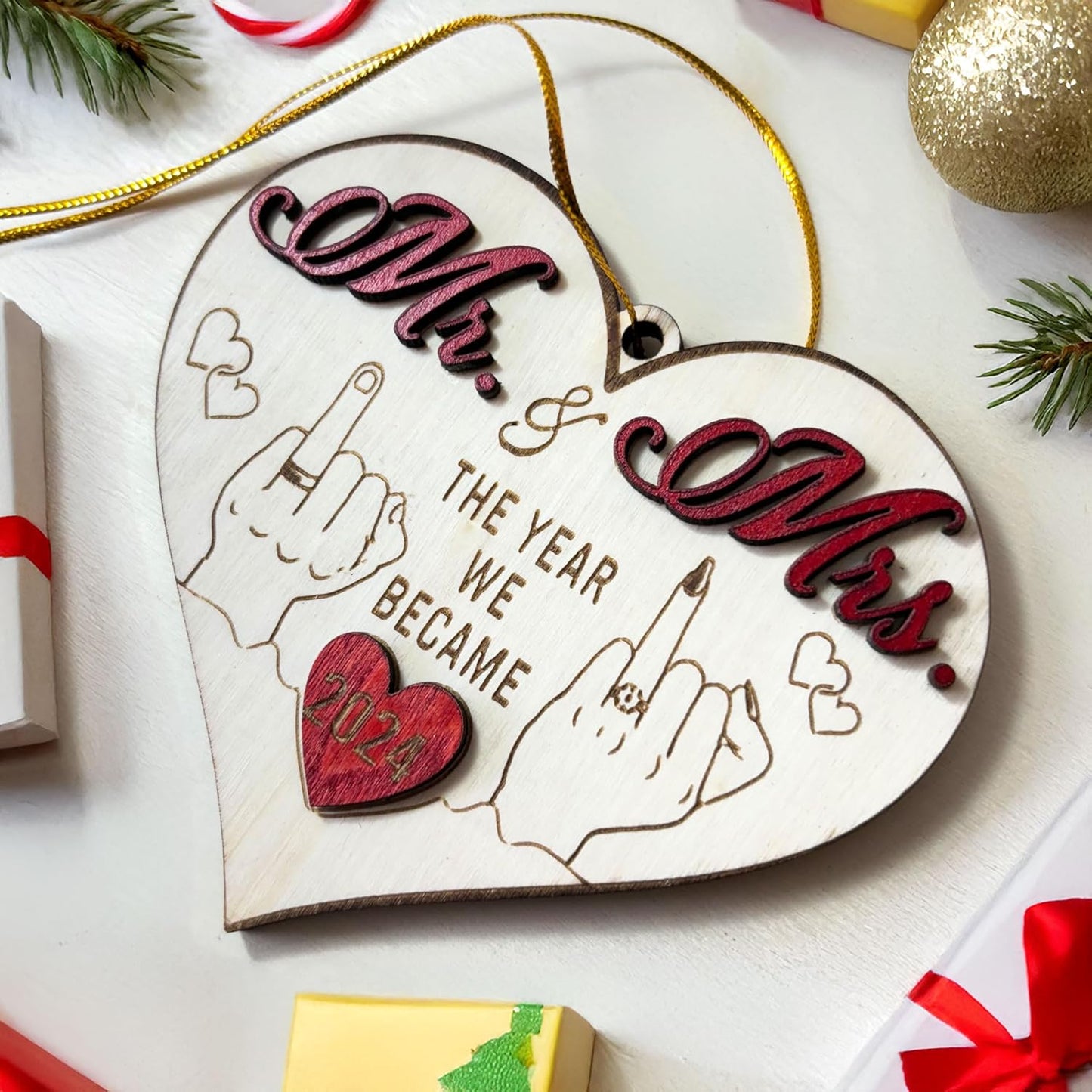 Mr and Mrs 2024 Gifts - Wedding Gifts for Couples 2024, Wedding Gifts for Couple, Wedding Gifts for Bride - First Christmas Married Ornament 2024 - Easily Add Personal Name with Marker (Not Included)