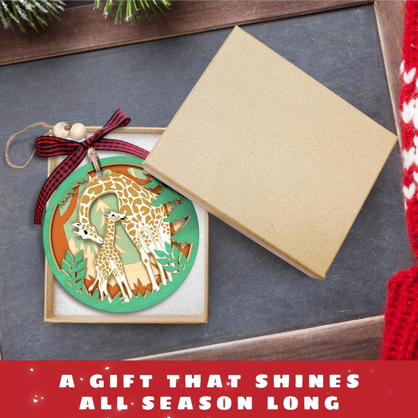 Giraffe Ornament - Giraffe Ornaments for Christmas Tree, Animal Christmas Ornaments - Wood Ornament