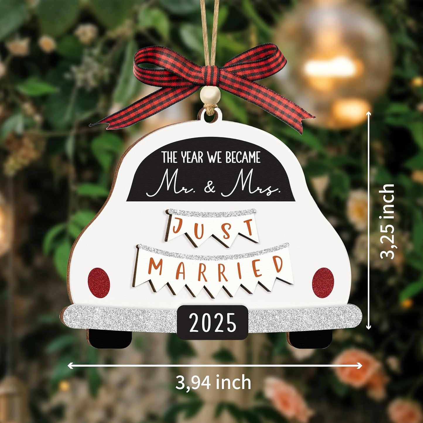 Just Married Wooden Ornament 2025, Mr and Mrs Newlywed Hanging Ornament, Wedding Gift for Couples 2025, Bride, Future Mr and Mrs Bridal Shower Bride Gift Ideas for Her, Married Couple