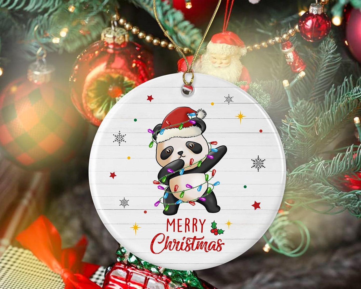 Merry Christmas Panda Ornament, 2024 Christmas Ornament, Panda Christmas Light Ornament, Kids Christmas Ornament, Animal Christmas Ornament Printed on Both Sides