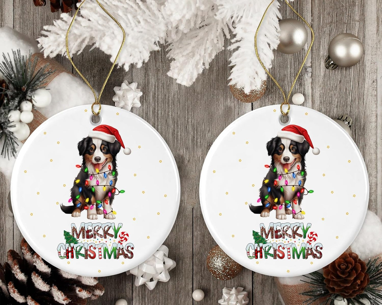 Miniature American Shepherd Ornament, Merry Christmas Ornament, Dog Gift, First Christmas Ornament, Miniature American Shepherd Ceramic Ornament Printed on Both Sides