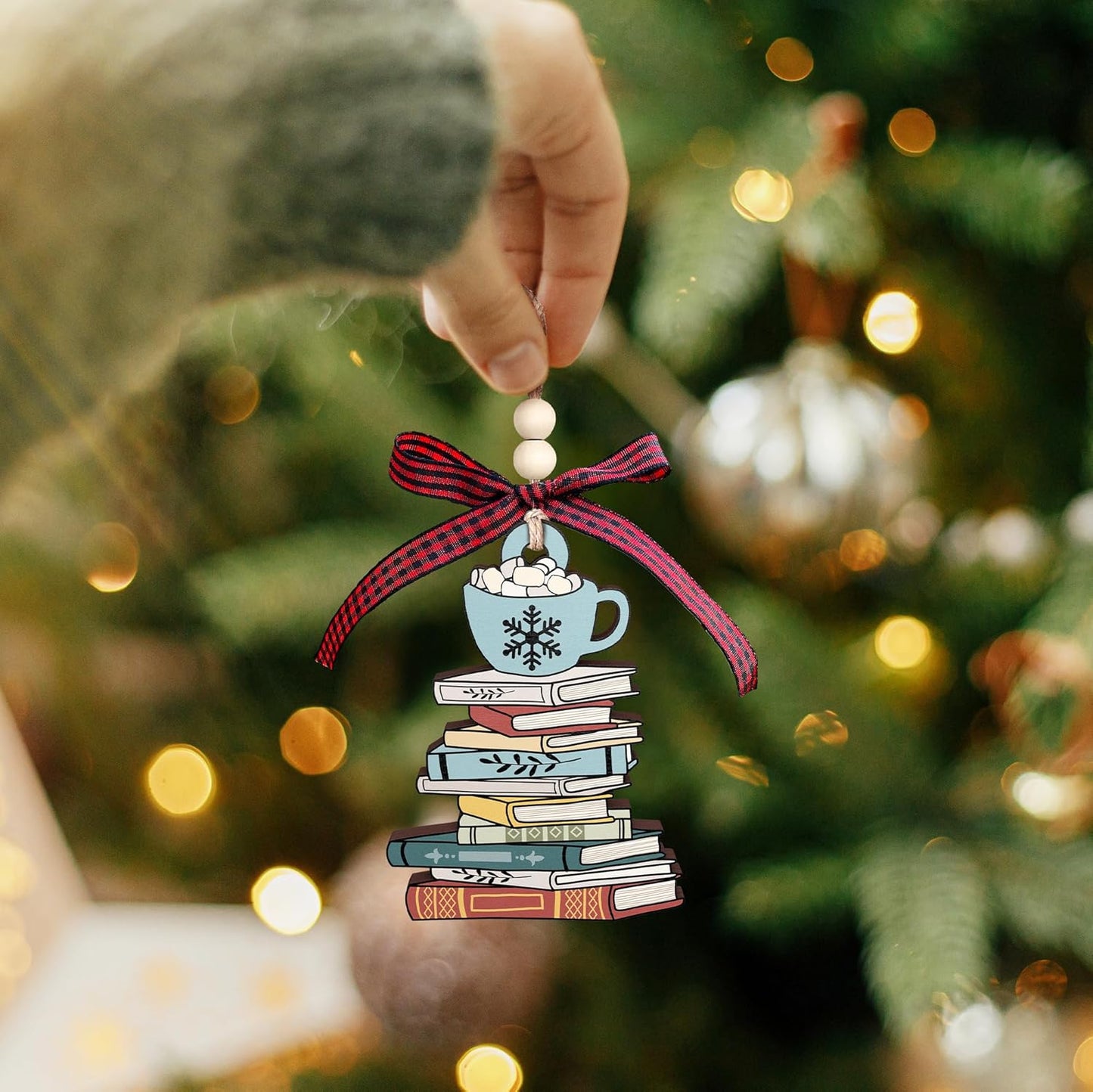 Book Lovers Gifts - Gifts for Book Lovers - Books Tree, Librarian, Nerd, Reader Ornament - Wood Christmas Ornament