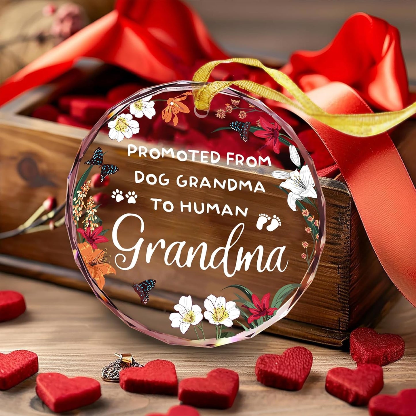 New Grandma Ornament - Promoted from Dog Grandma - New Grandmother Gift - Baby Annoucement Gift for 1st Time Grandmother - Car Hanging Decoration - Wine Bottle Decor