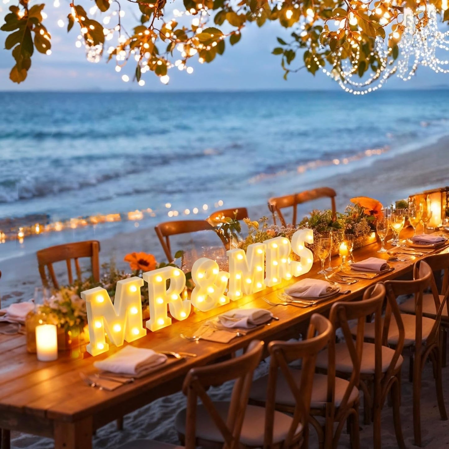 JUSTOTRY 6Pcs Mr & Mrs LED Light Up Letters, Shiny Freestanding Mr and Mrs Sign Lights for Marriage Anniversary Celebration Engagement Banquet Wedding Table Decoration (Warm White)